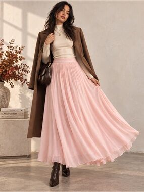 Apart Vintage Sheer Blush Pink Pleated Chiffon Maxi Skirt - Size 6